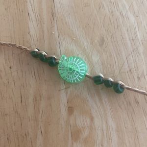 Green beads on hemp braided cord adjustable bracelet / anklet Knot to close NWOT